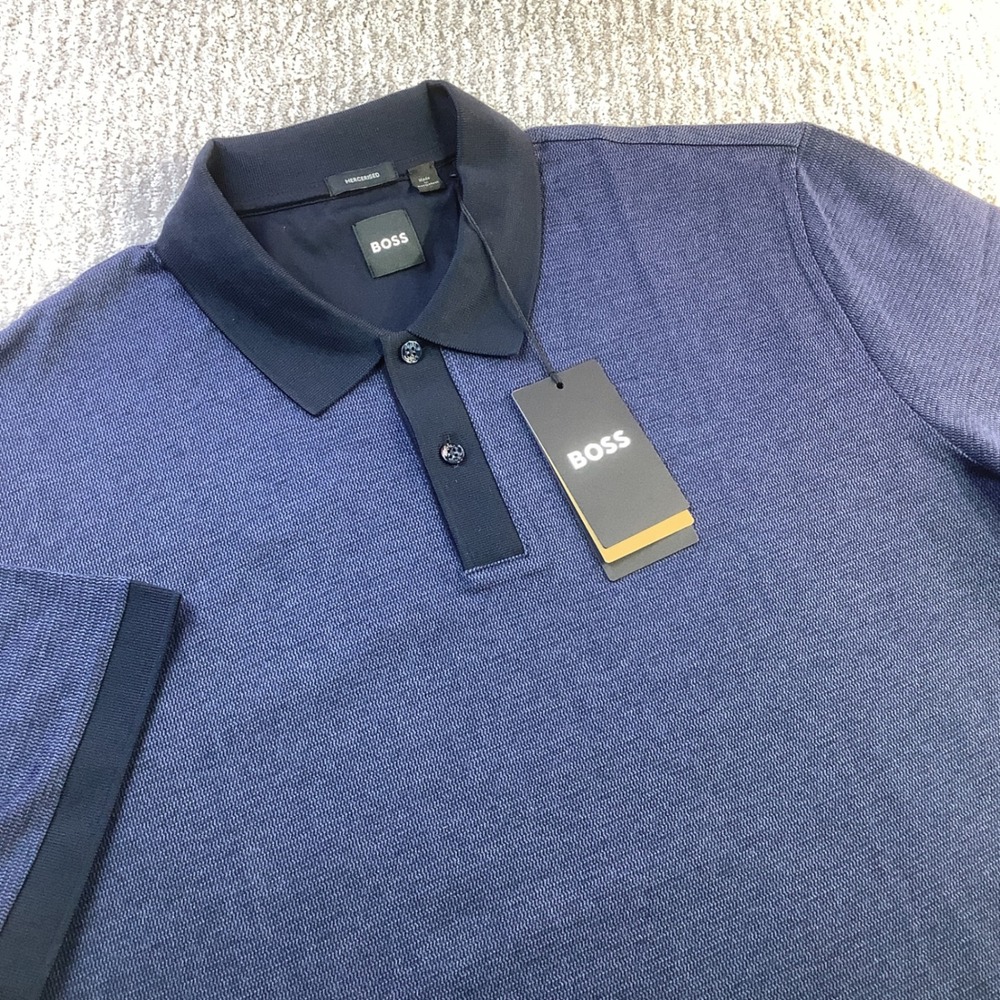Hugo Boss Mens H Parlay 432 Dark Blue Textured Polo Shirt XXL NWT